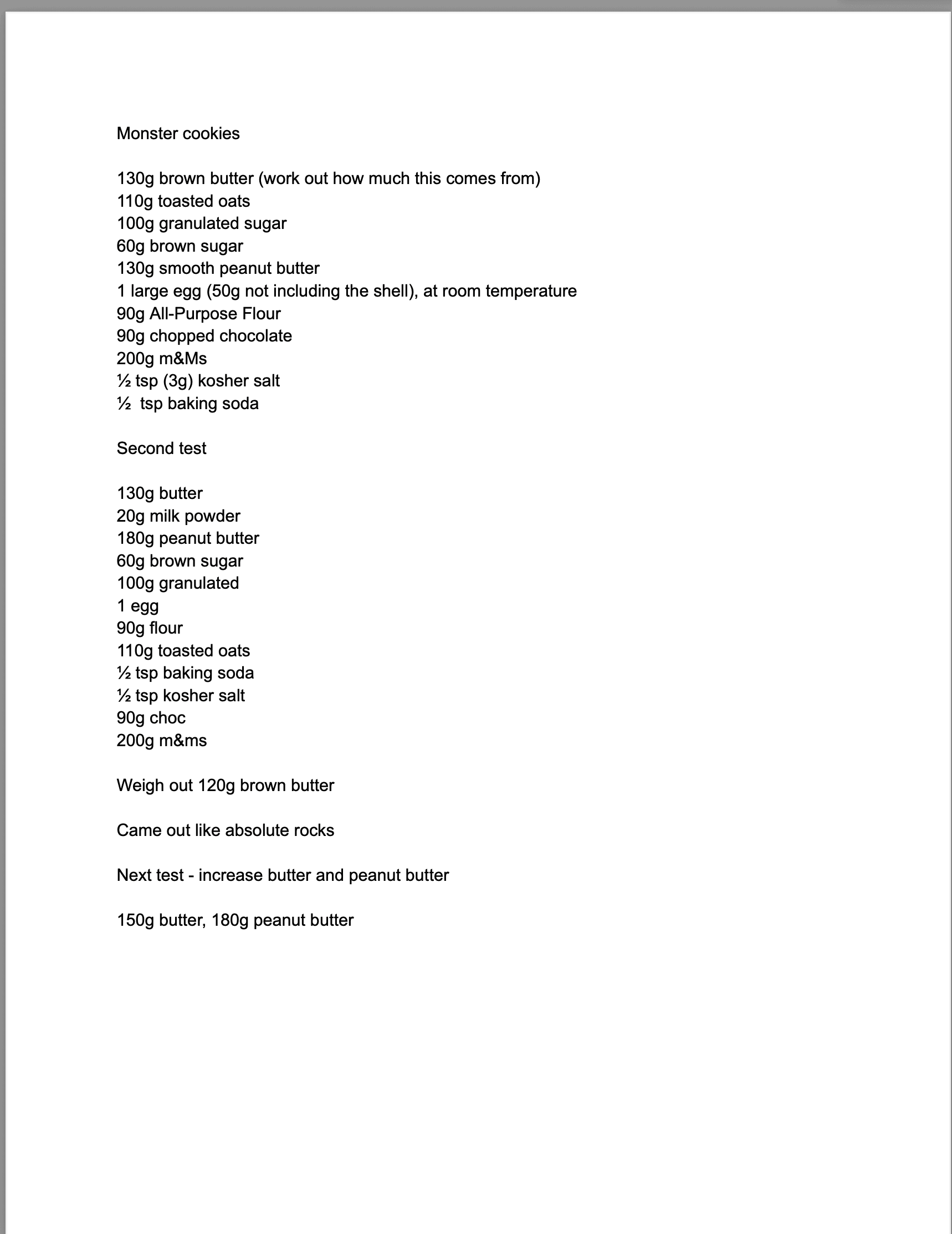 recipe testing notes