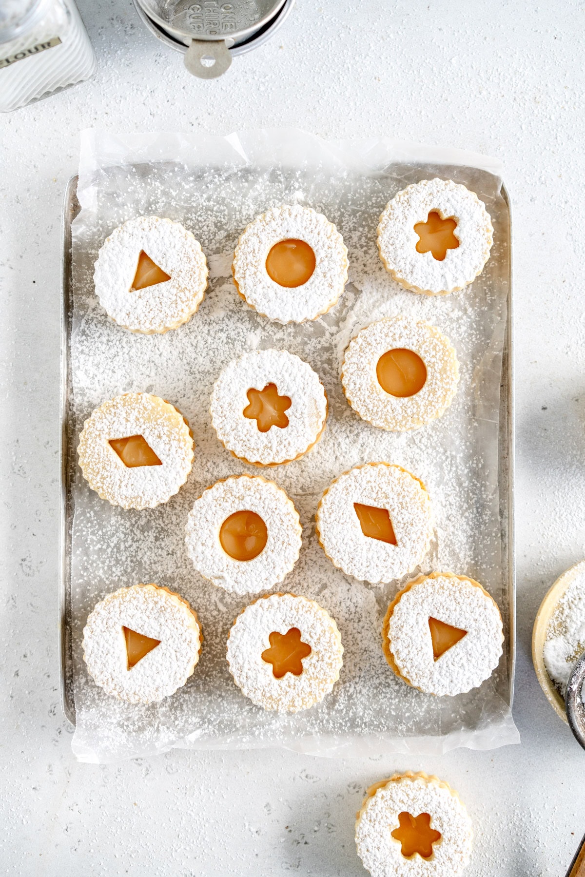 linzer cookies on pan