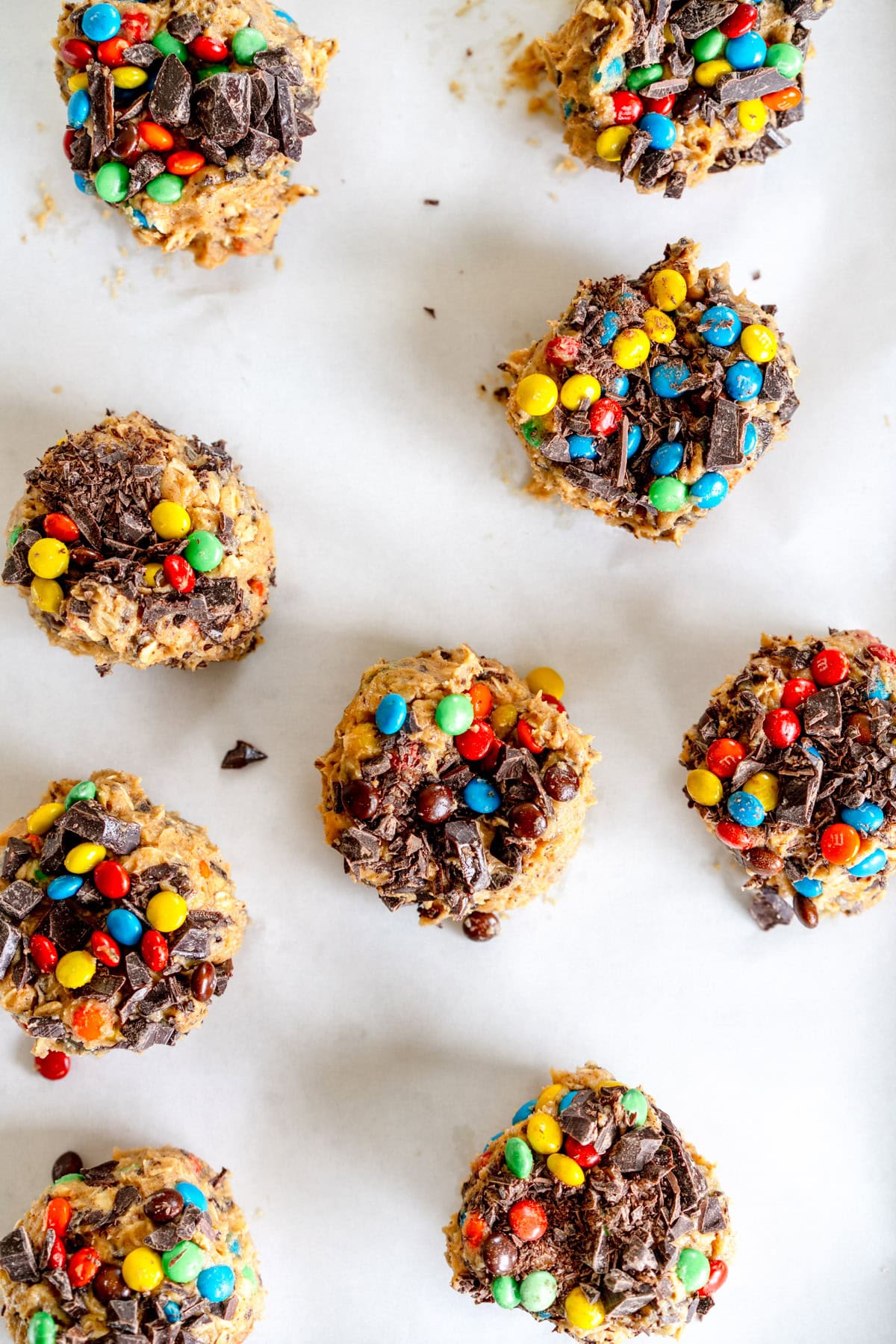 scooped out cookie dough with candies on top