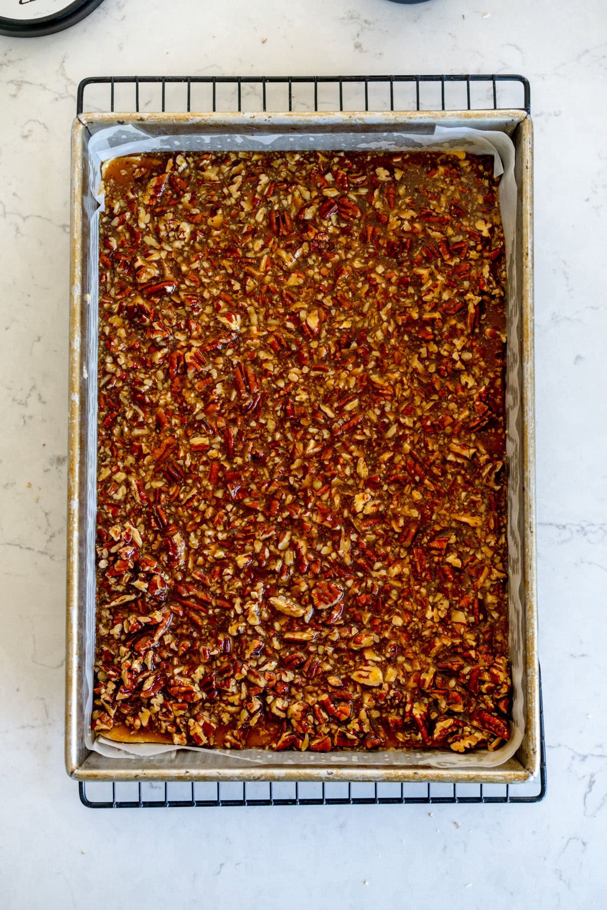 pecan pie bars ready for the oven