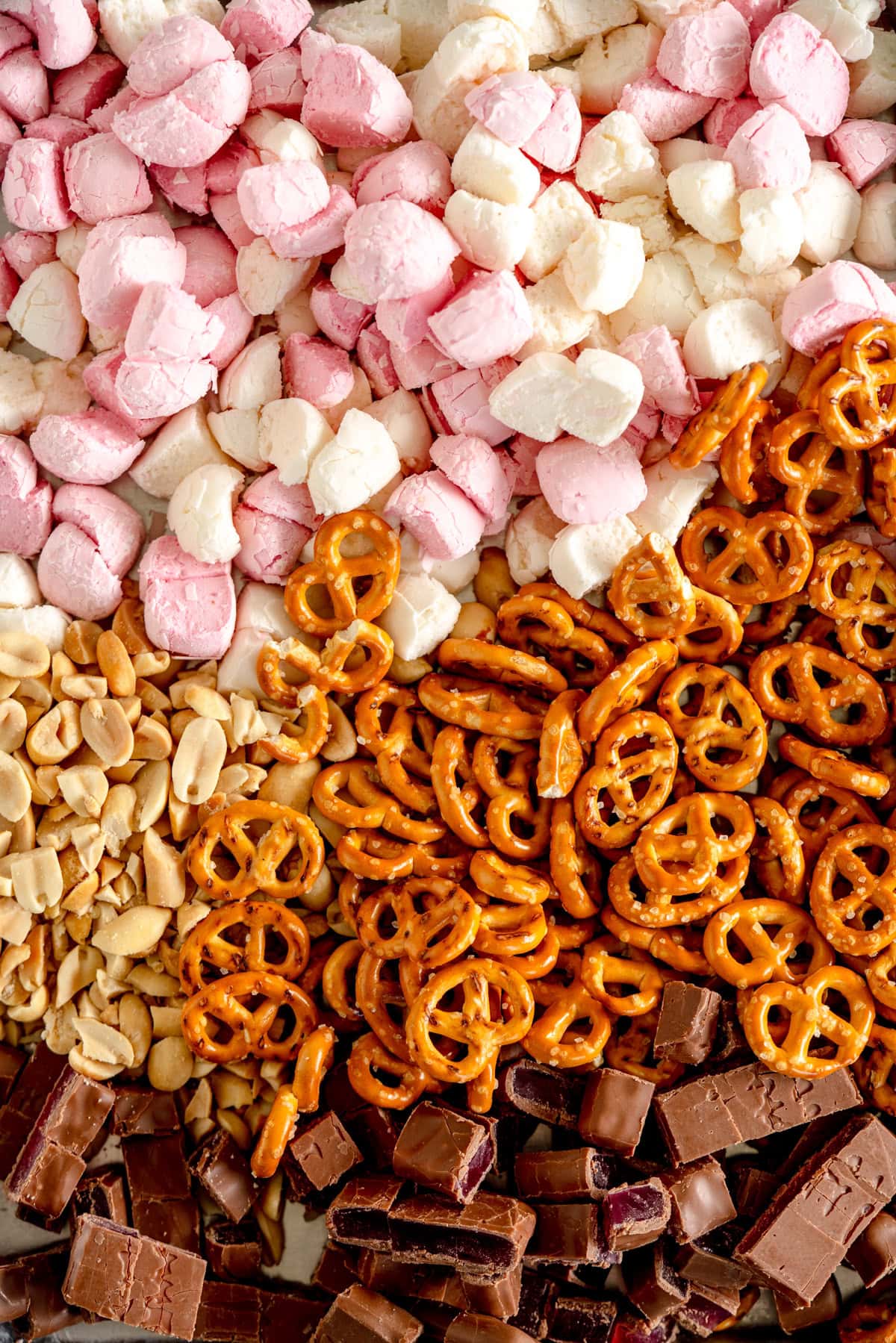 close up of rocky road ingredients