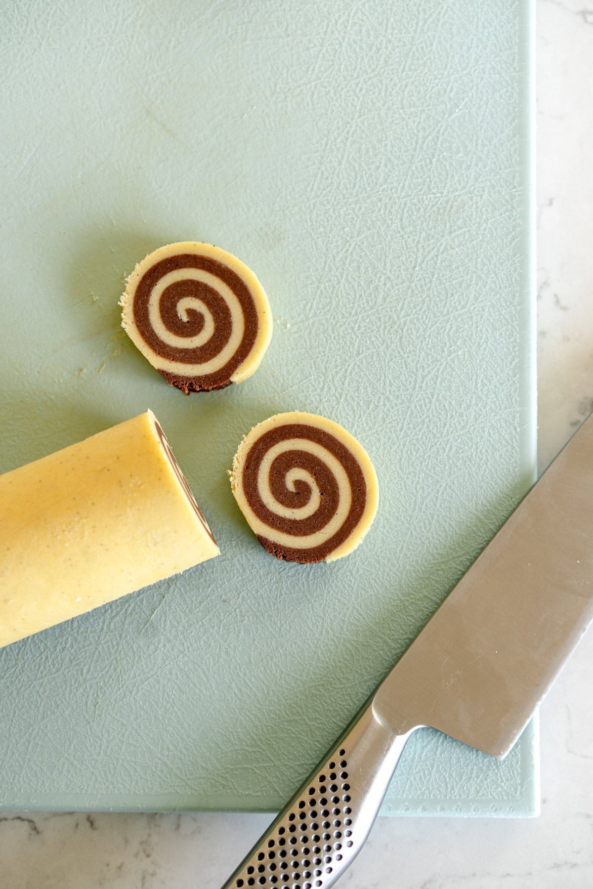 slicing cookie dough