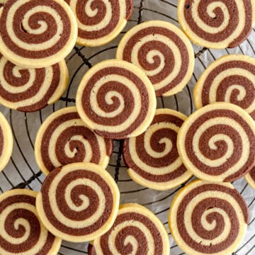 pinwheel cookies on wire rack