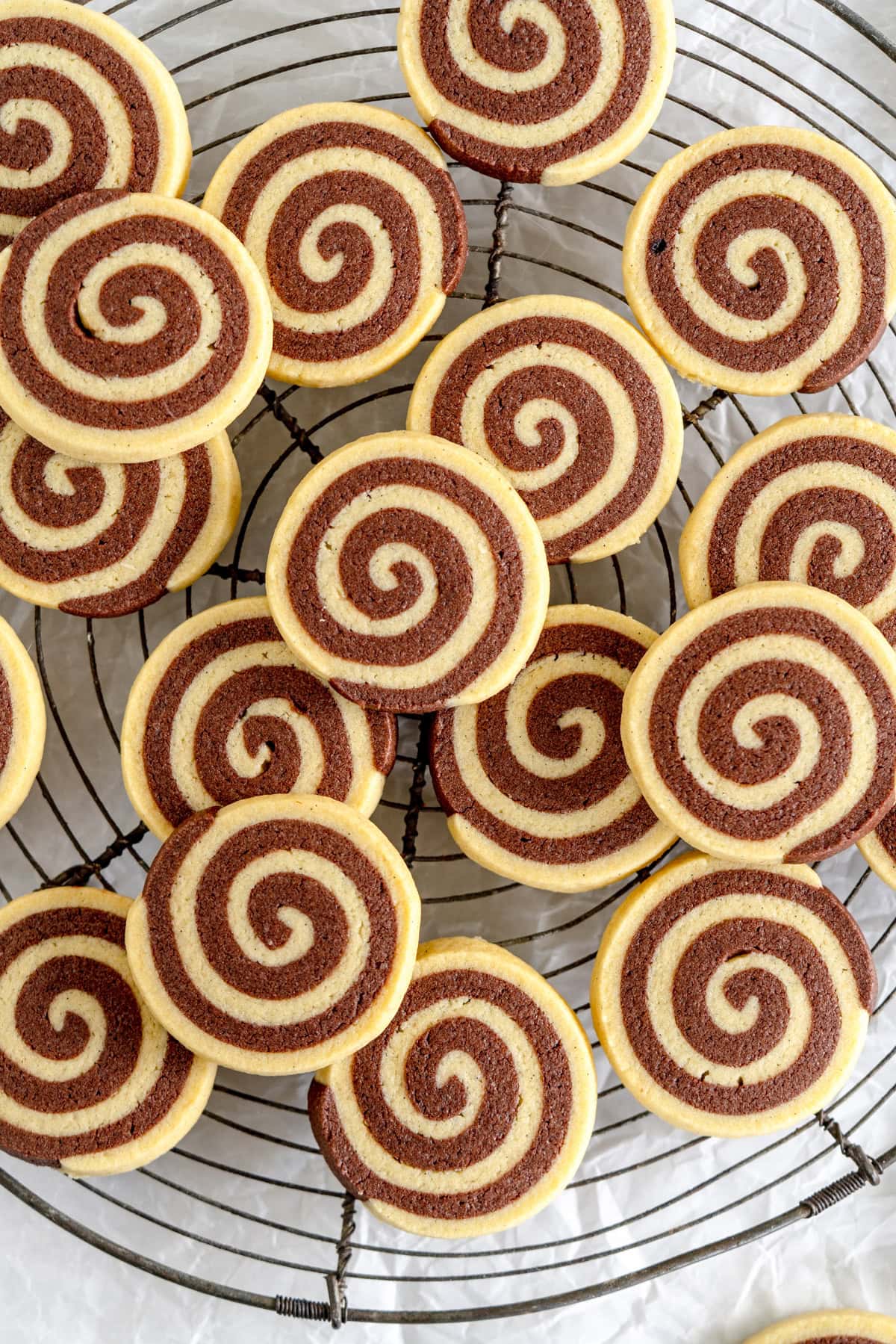 pinwheel cookies on wire rack