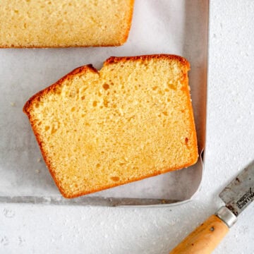 slice of pound cake on tray