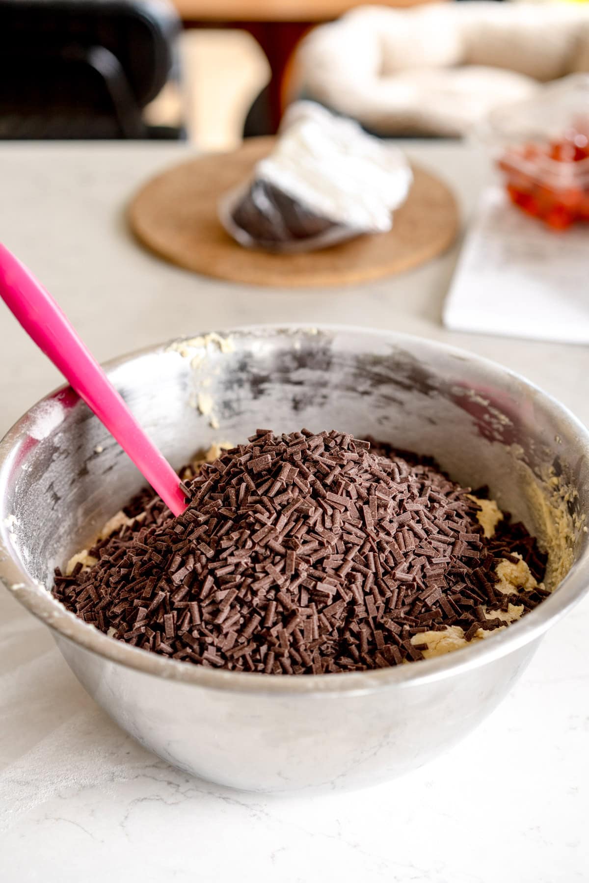 chocolate chips added to cookie dough