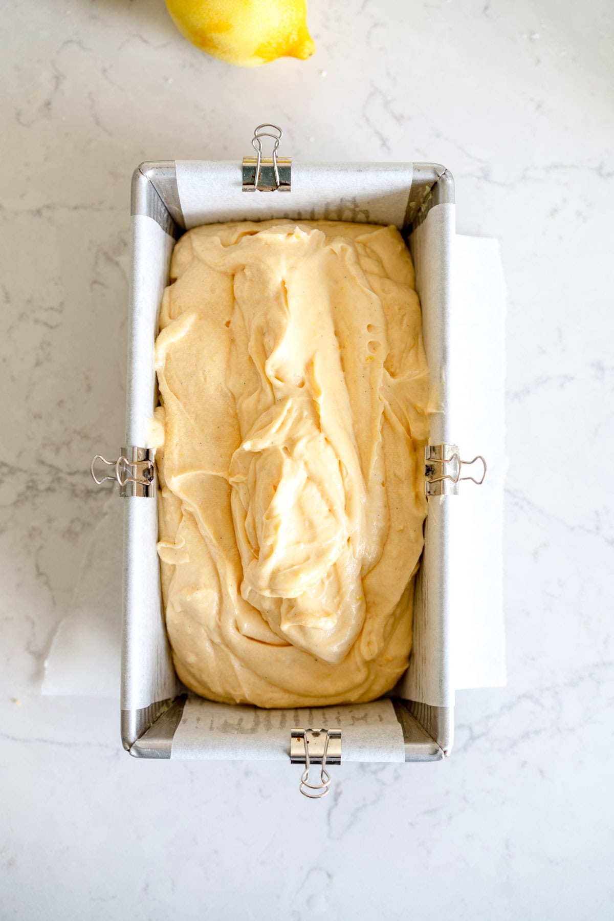 cake batter in loaf pan