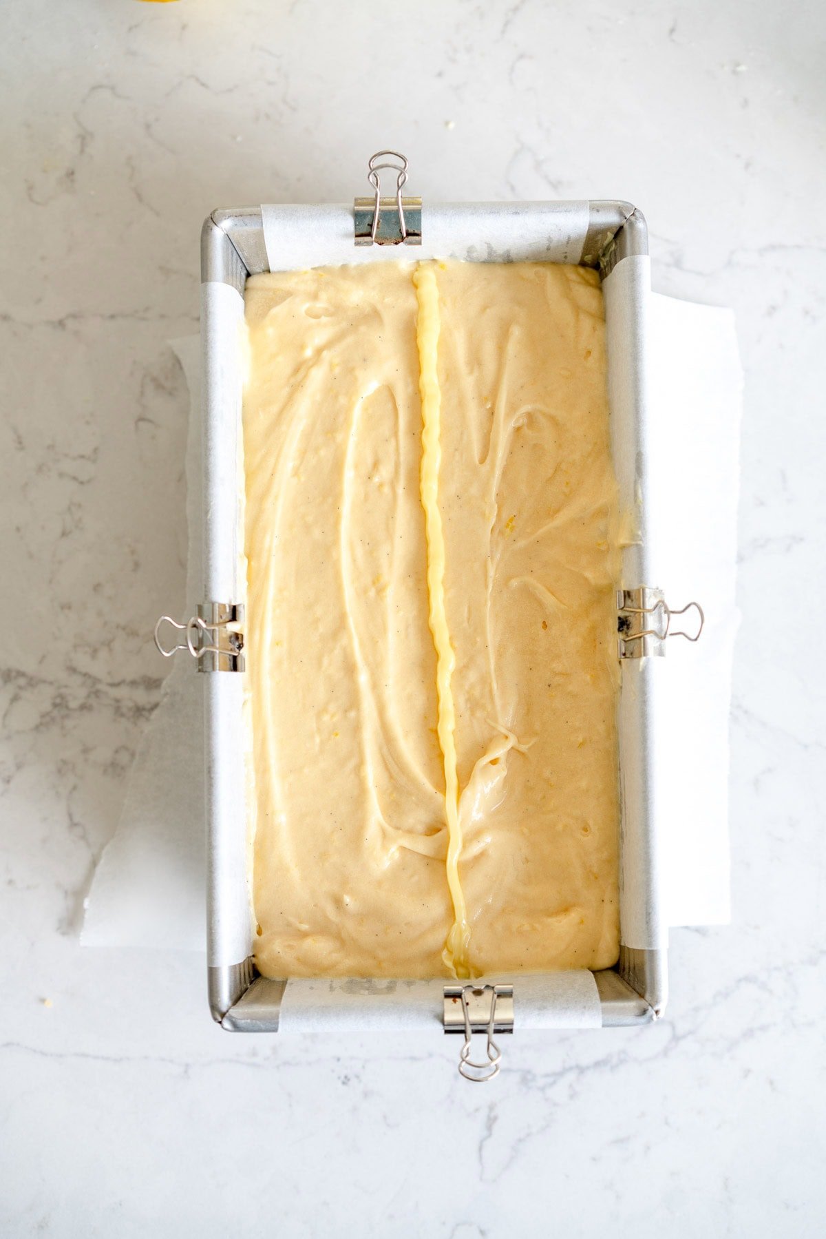 line of butter down middle of cake