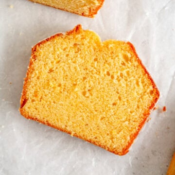 slice of lemon pound cake on paper