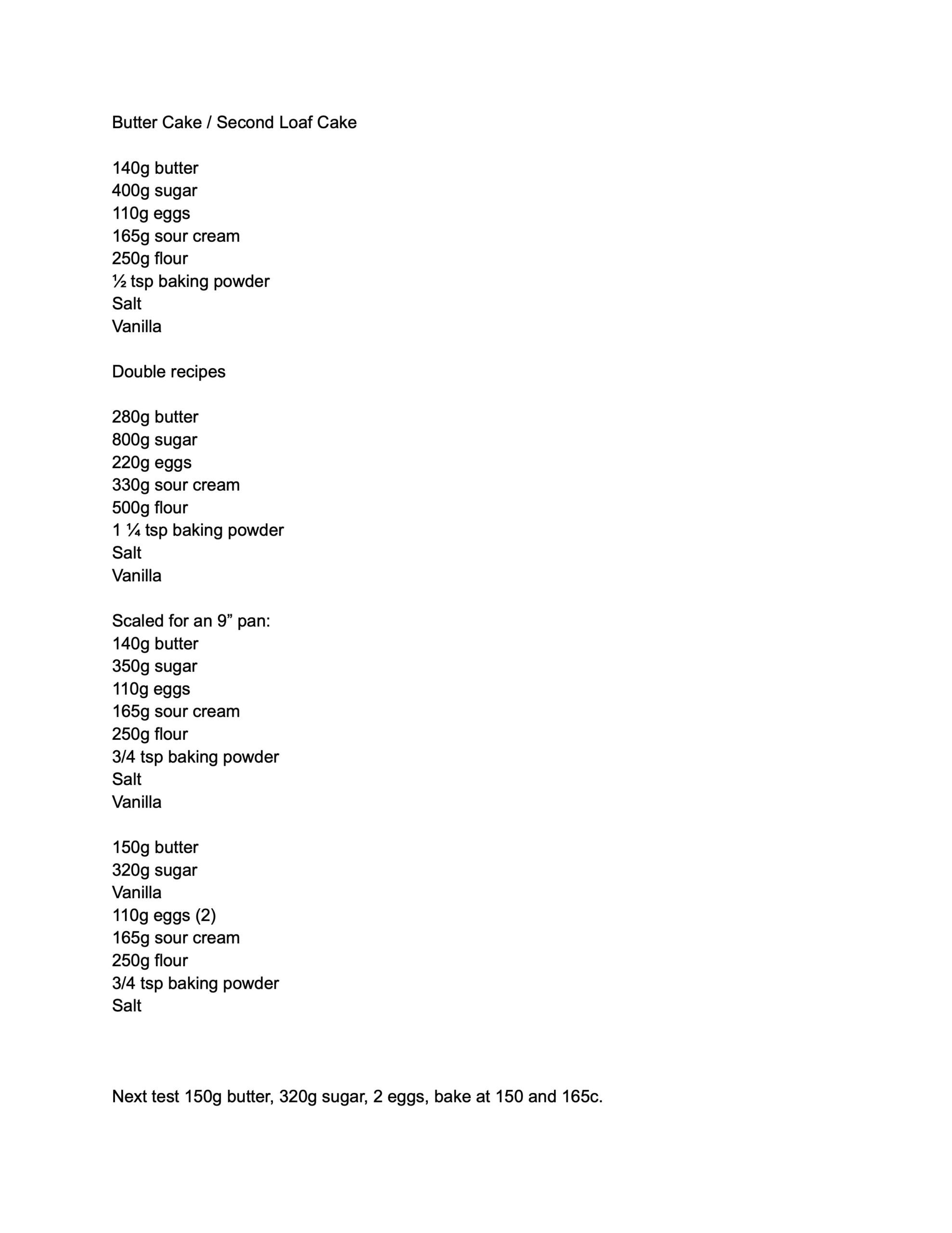 Butter cake recipe testing