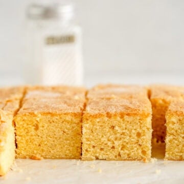 Side on shot of pieces of butter cake
