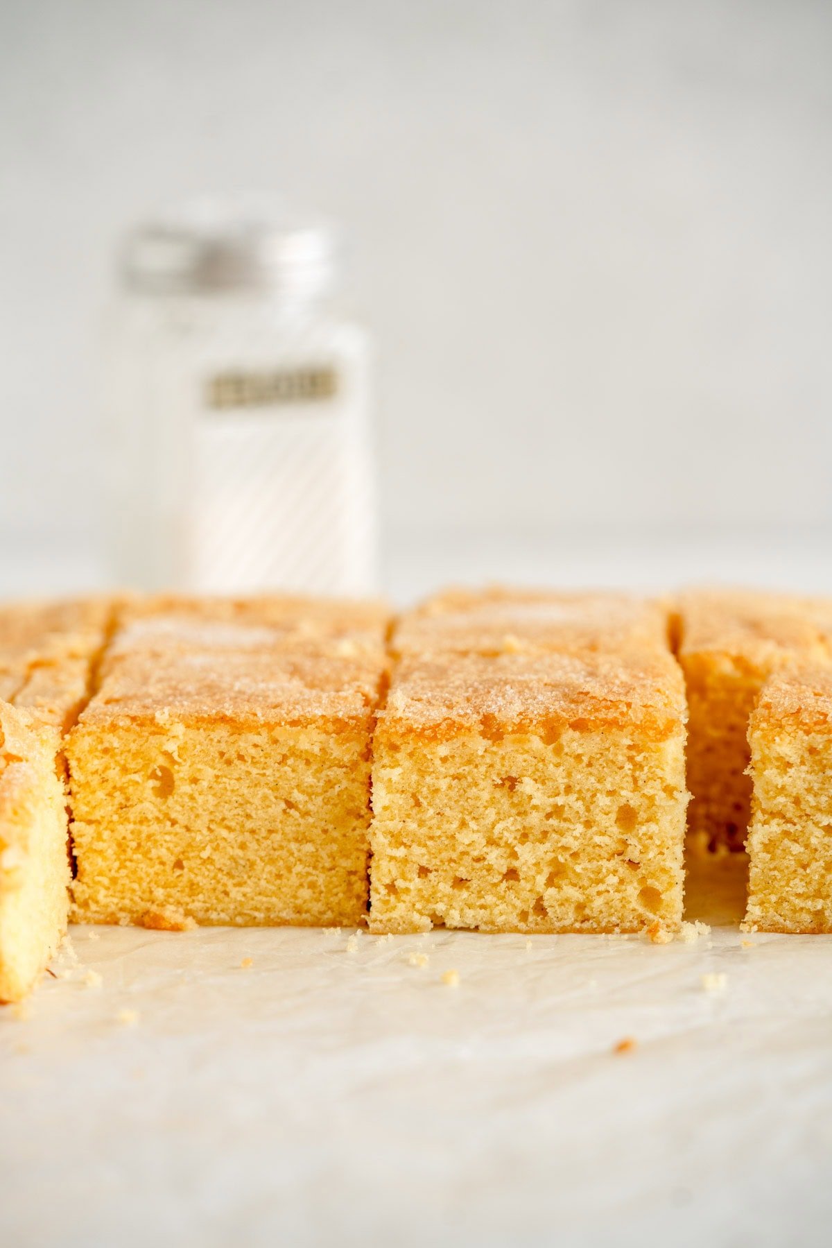 Side on shot of pieces of butter cake