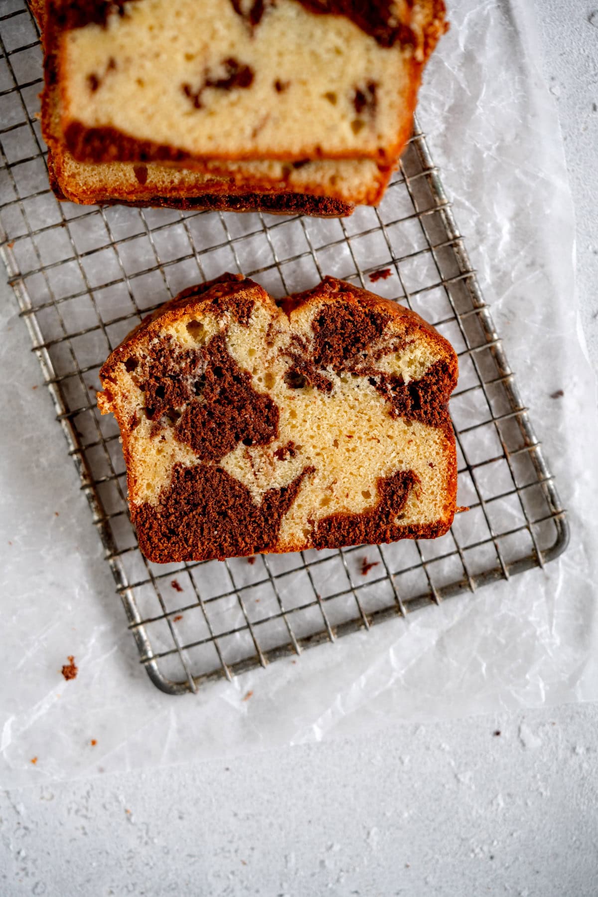 sliced open marble cake