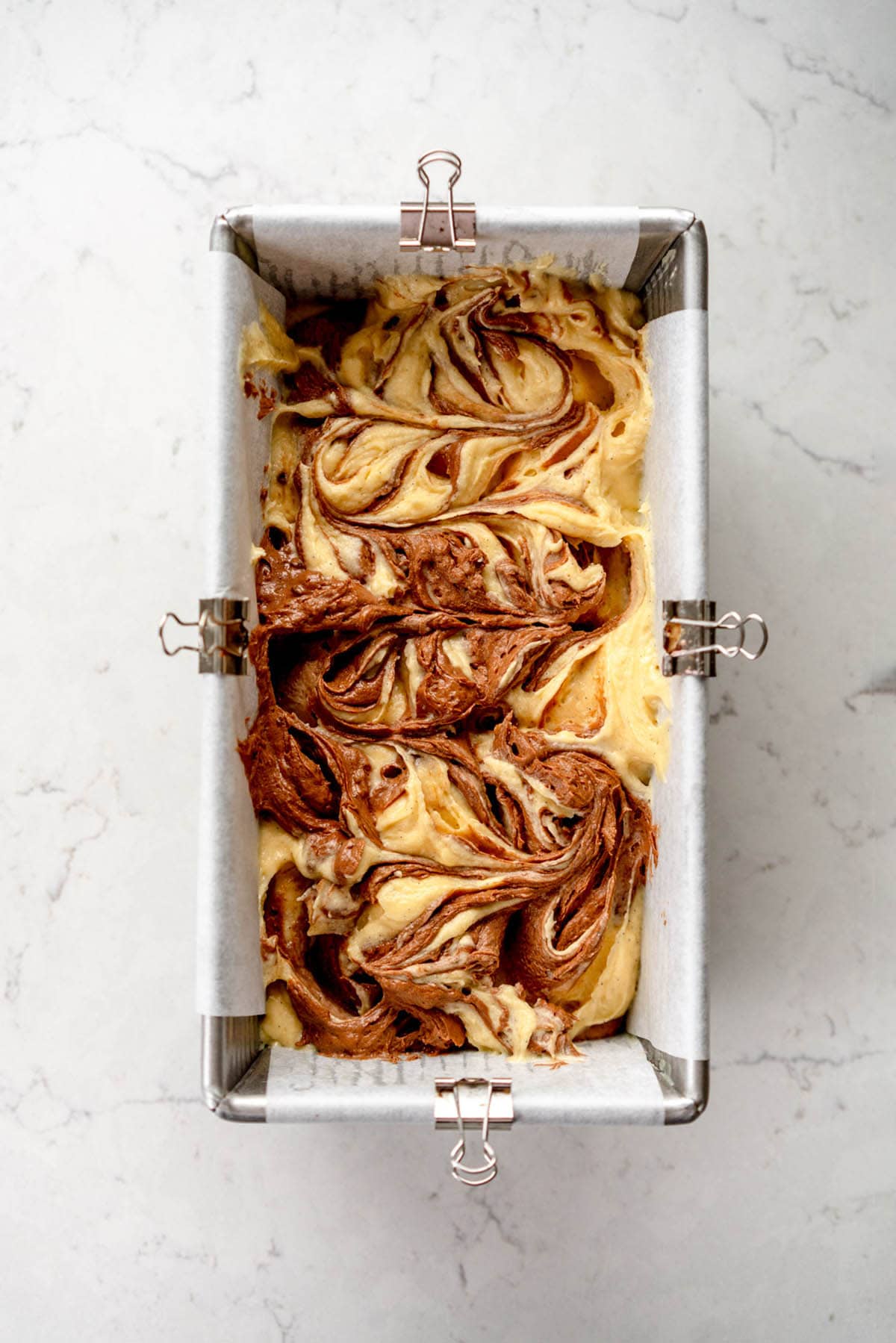 swirled marble cake batter