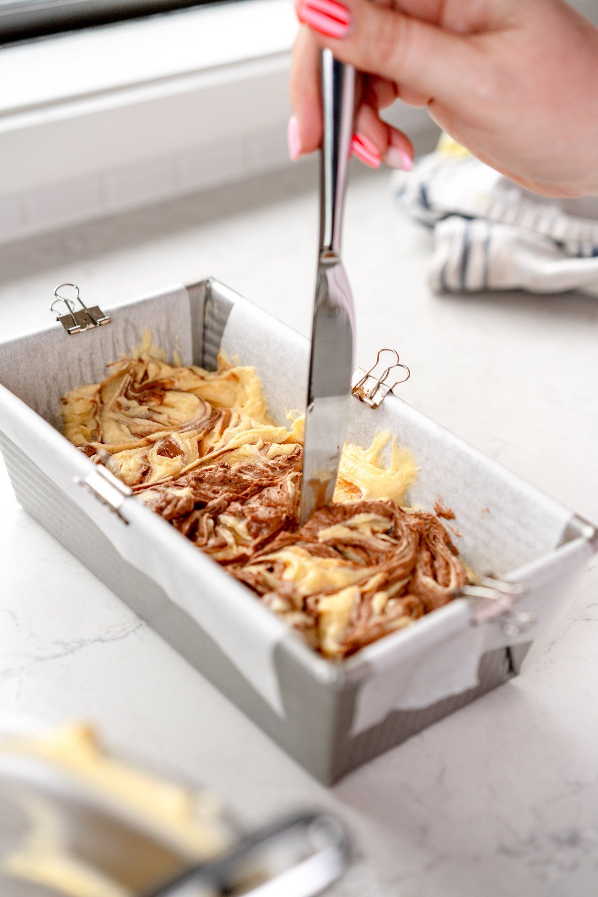 swirling batter with butter knife