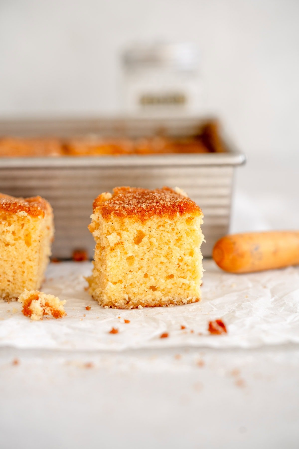side on shot of a piece of cut donut cake